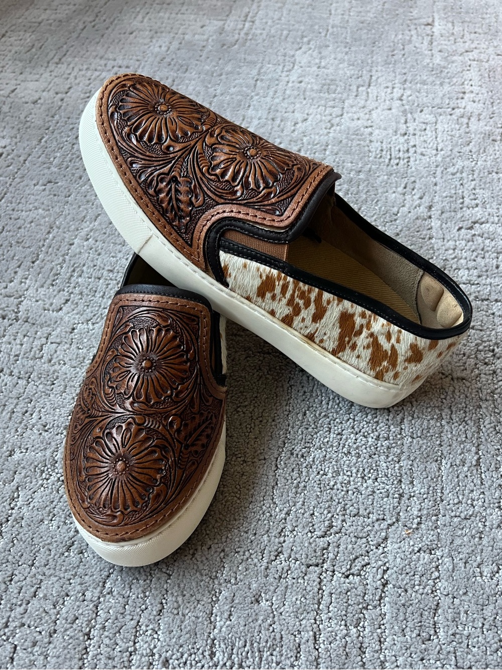 Myra Rosen Western Tooled Leather Slip-On Sneakers